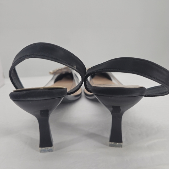 Black Clear Rhinestone Slingback Sandal Pumps - Picture 7 of 13